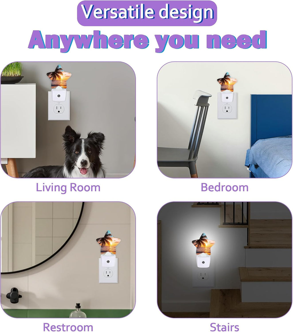Tropical Palm Tree Night Lights Plug Into Wall Decorative, Summer Beach Ocean Sleep Friendly Lamp, Energy Efficient Dusk-to-Dawn Sensor…