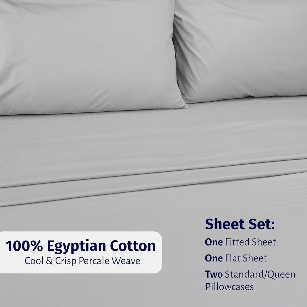 CaliforniaDesignDen California Design Den Deep Pocket Full Size Sheets Set - Certified 100% Egyptian Cotton Percale Sheets, Lightweight, Cr…