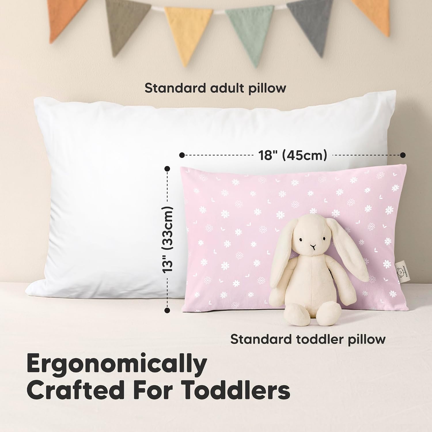 KeaBabies 2-Pack Toddler Pillows 2 Year Old to 5-13x18 Soft Organic Cotton Kids Pillow for Sleeping, Travel, School, Daycare, Nap…