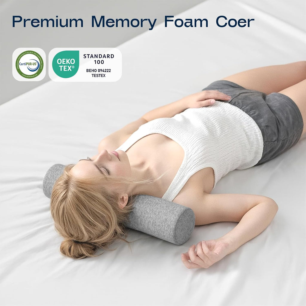 Forcanby Neck Roll Pillow, Memory Foam Neck Support Pillows, Round Neck Pillows, Cylinder Bolster Pillows for Bed, Couch, and Yoga, Removab…