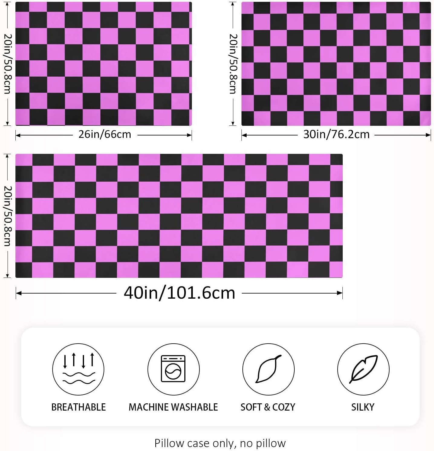 Checkerboard Black Purple Color Plaid Print Pillow Covers Silk Pillowcase for Hair and Skin Soft and Smooth Breathable Satin Pillowcase…