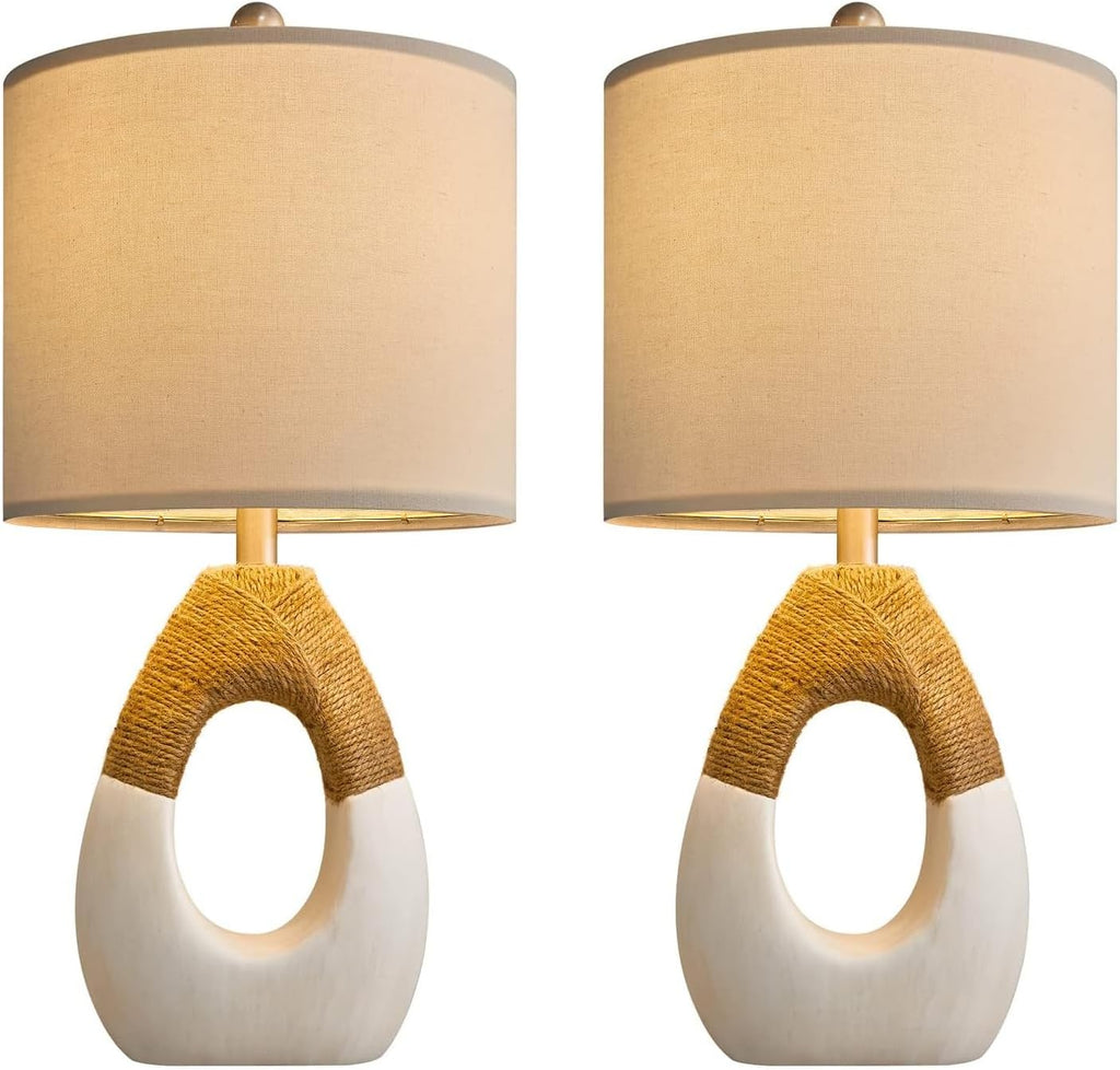 OYEARS 19'' Small Boho Table Lamps for Bedroom Set of 2, Farmhouse Rattan Bedroom Lamps for Living Room Rustic Home Decor, Nightstand…