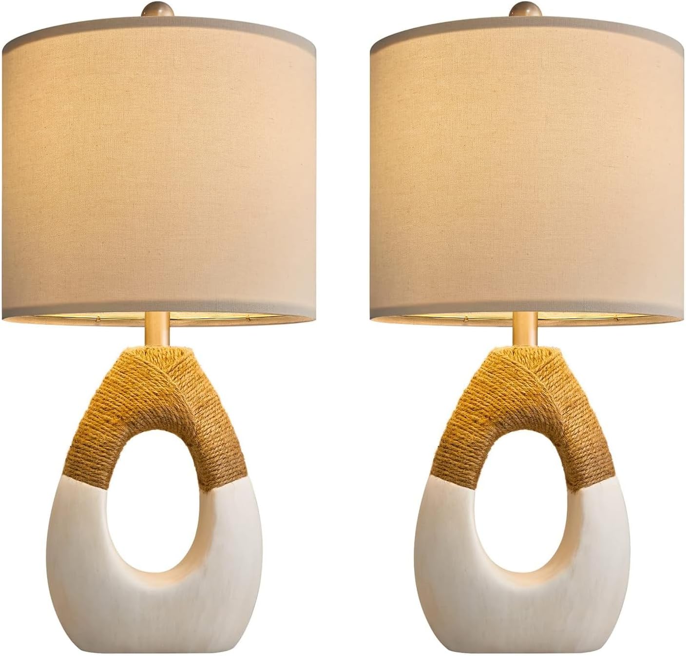 OYEARS 19'' Small Boho Table Lamps for Bedroom Set of 2, Farmhouse Rattan Bedroom Lamps for Living Room Rustic Home Decor, Nightstand…