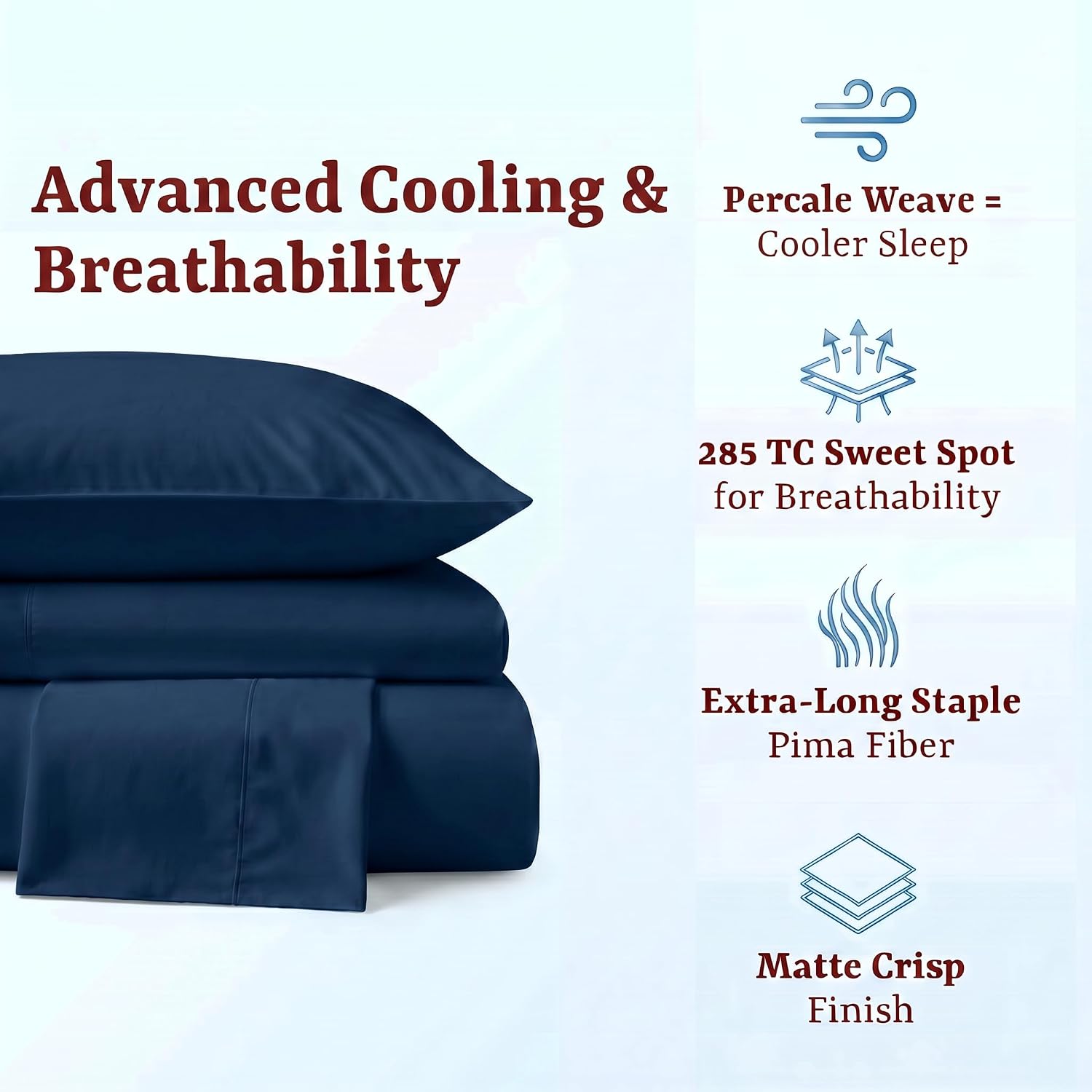 Perupima Peru Pima 285 Thread Count Percal Twin Sheet Set - 100% Peruvian Pima Cotton, 3 Piece (Flat, Fitted, 1 Pillowcase) - Cooling, Cris…