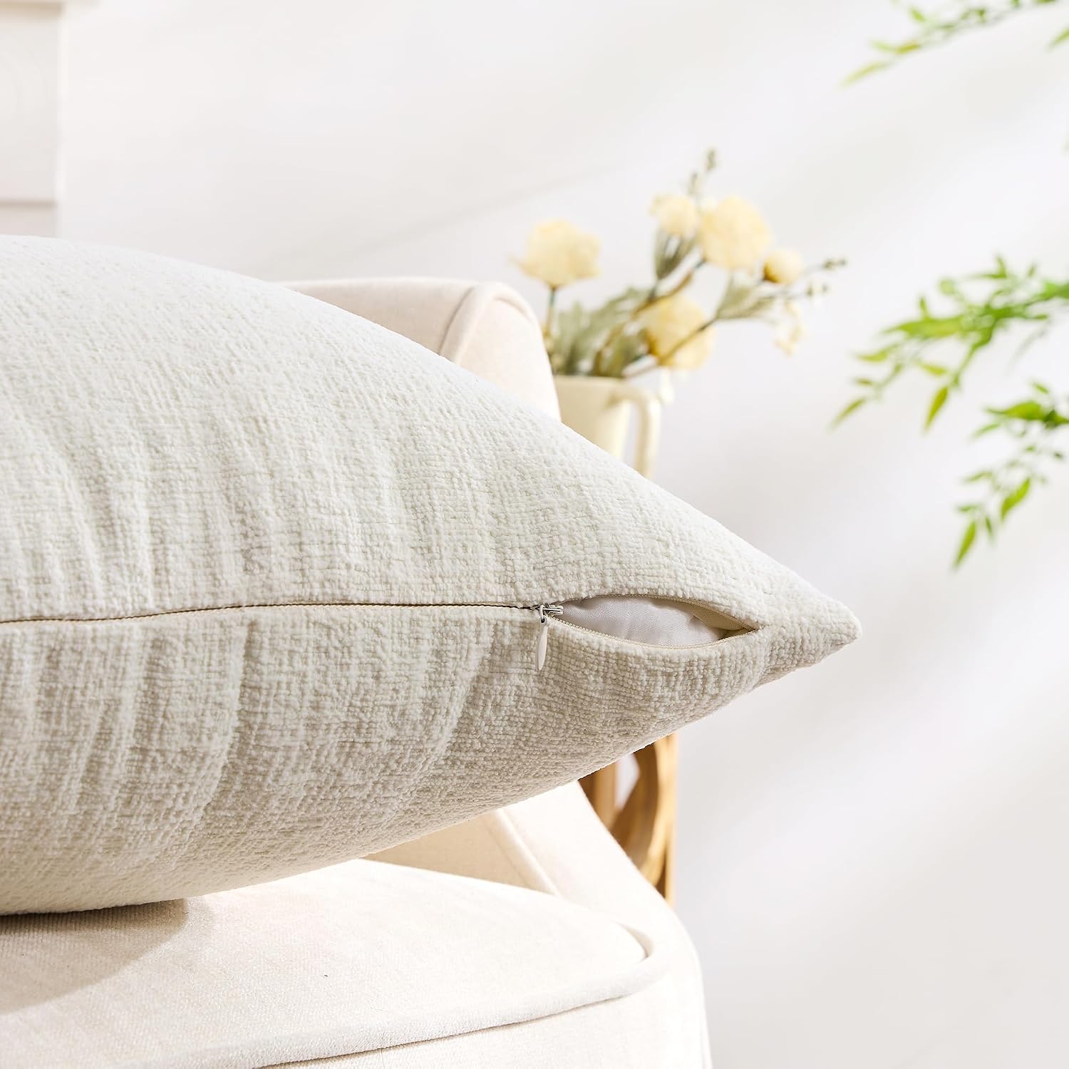 Gawamay Set of 2 Soft Textured Chenille Throw Pillow Covers 24x24 Inch (60x60 CM), Decorative Pillowcases Cushion Covers for Farmhouse Home…