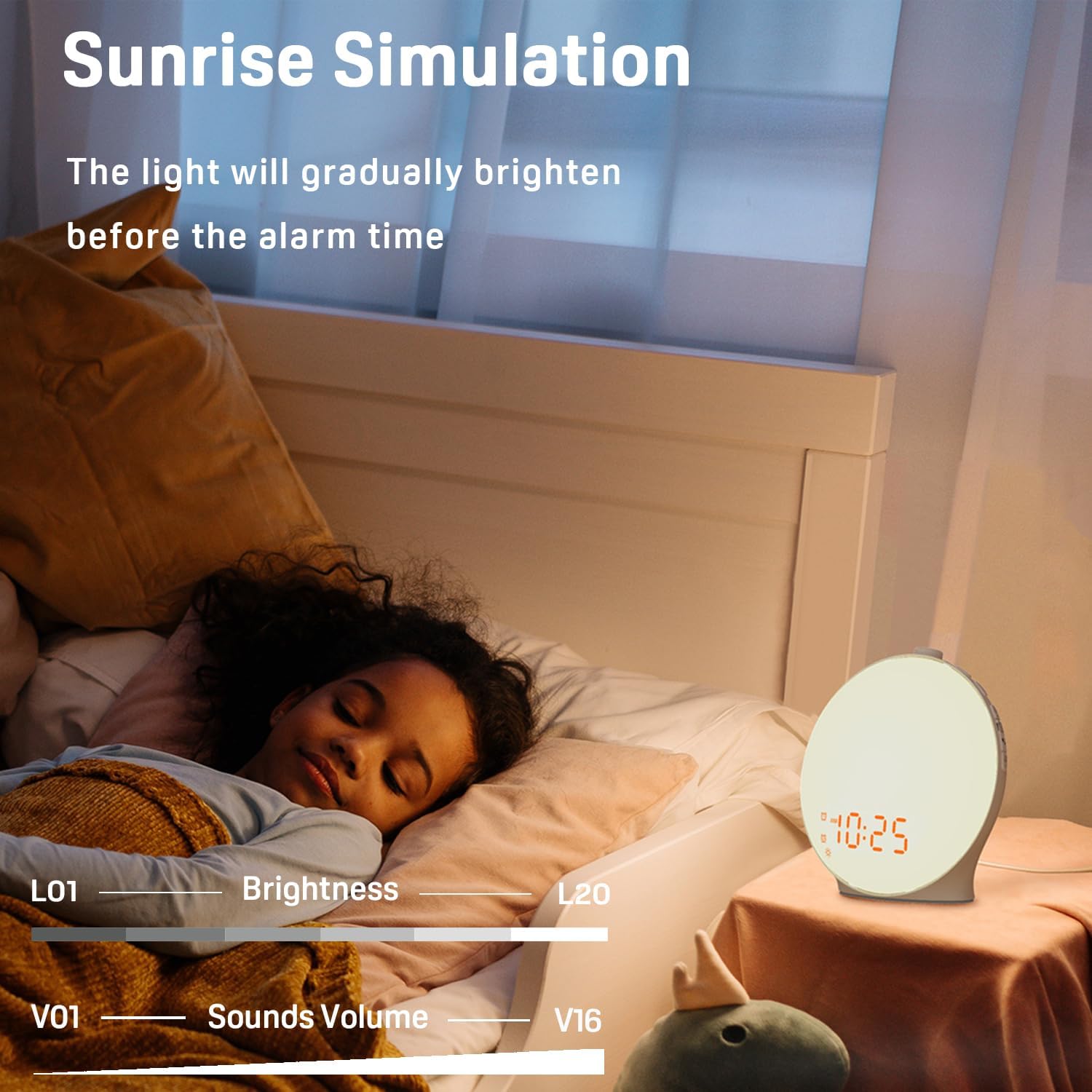 JALL Full-Screen Wake Up Light Sunrise Alarm Clocks for Bedrooms, White Noise Machine for Heavy Sleepers & Kids, 25 Natural Sounds, Dual…