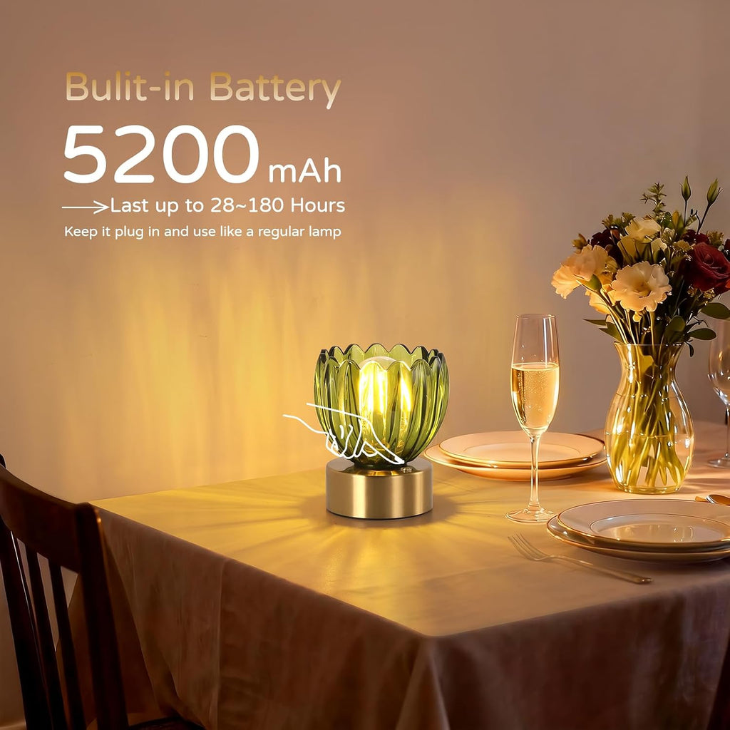Shenmoyl Cordless Small Table Lamp with 5200mAh Battery & Touch Control, Battery Operated Tulip Table Lamp with 3 Colors, Rechargeable…