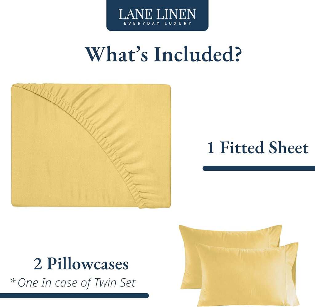 LANE LINEN Fitted Sheet King Size, 100% Organic Cotton, 3-Piece Set (1 Fitted Sheet,2 Pillowcases), Percale Weave, Ultra Soft…