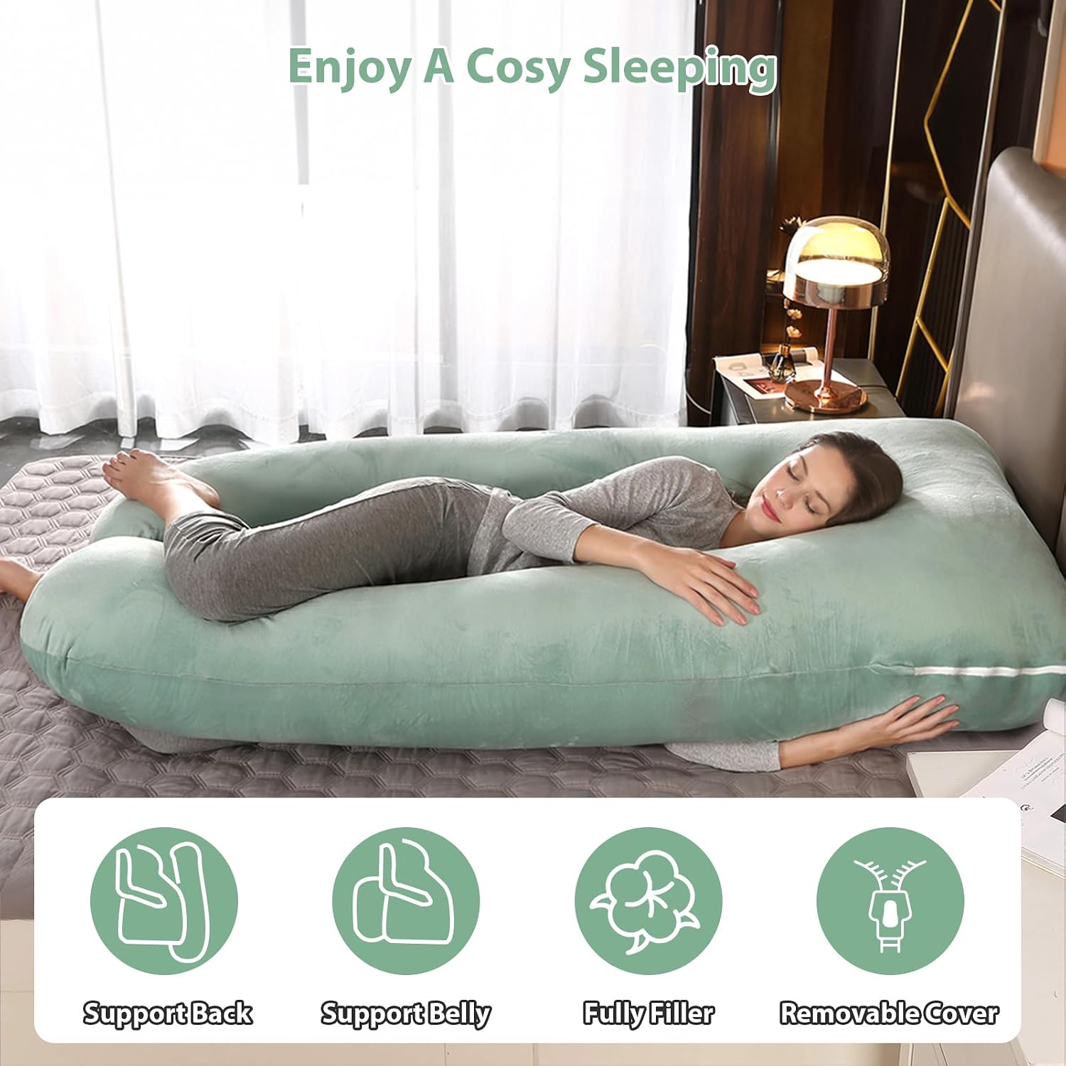 Amagoing 55 inches Pregnancy Pillows for Sleeping, U Shaped Maternity Full Body Pillow for Pregnant Women with Hip, Leg, Back, Belly Suppor…