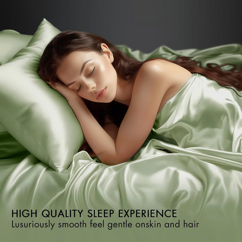 Madisonpark Madison Park Satin Sheets Full Size, Luxe Satin Bed Sheets, 14" Elastic Pocket, Wrinkle-Free, Sage 6 Piece Set