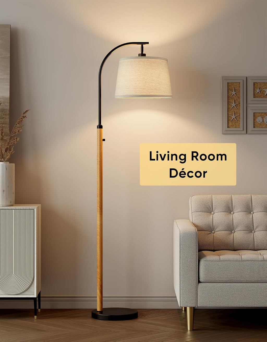 Dimmable Floor Lamp for Living Room, 65" Tall Metal Standing Lamp with LED Bulb, Mid Century Modern Arc Floor Lamp with Linen Shade for…