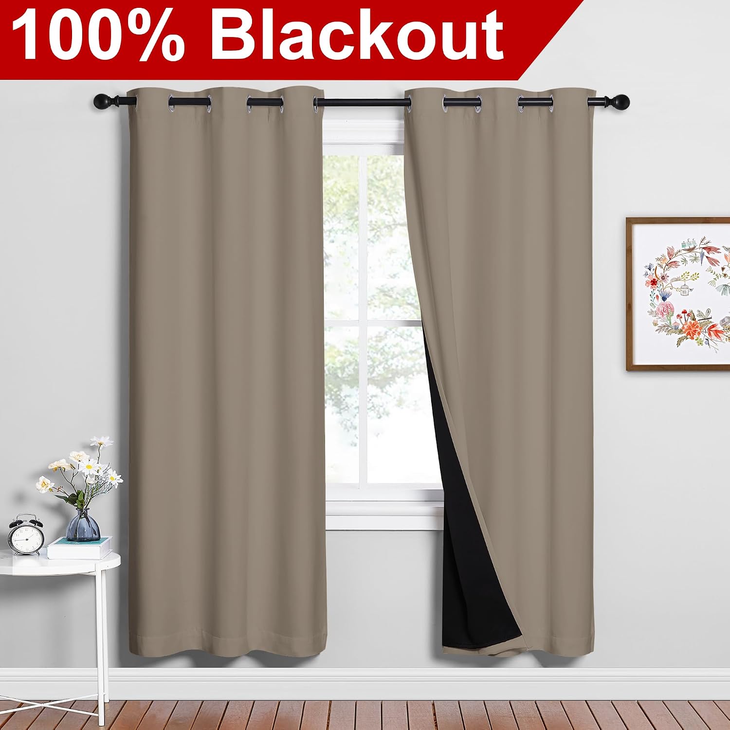 Nicetown Taupe Full Shade Curtain Panels, Pair of Energy Smart & Noise Blocking Out Blackout Drapes for Dining Room Window, Thermal Insulat…