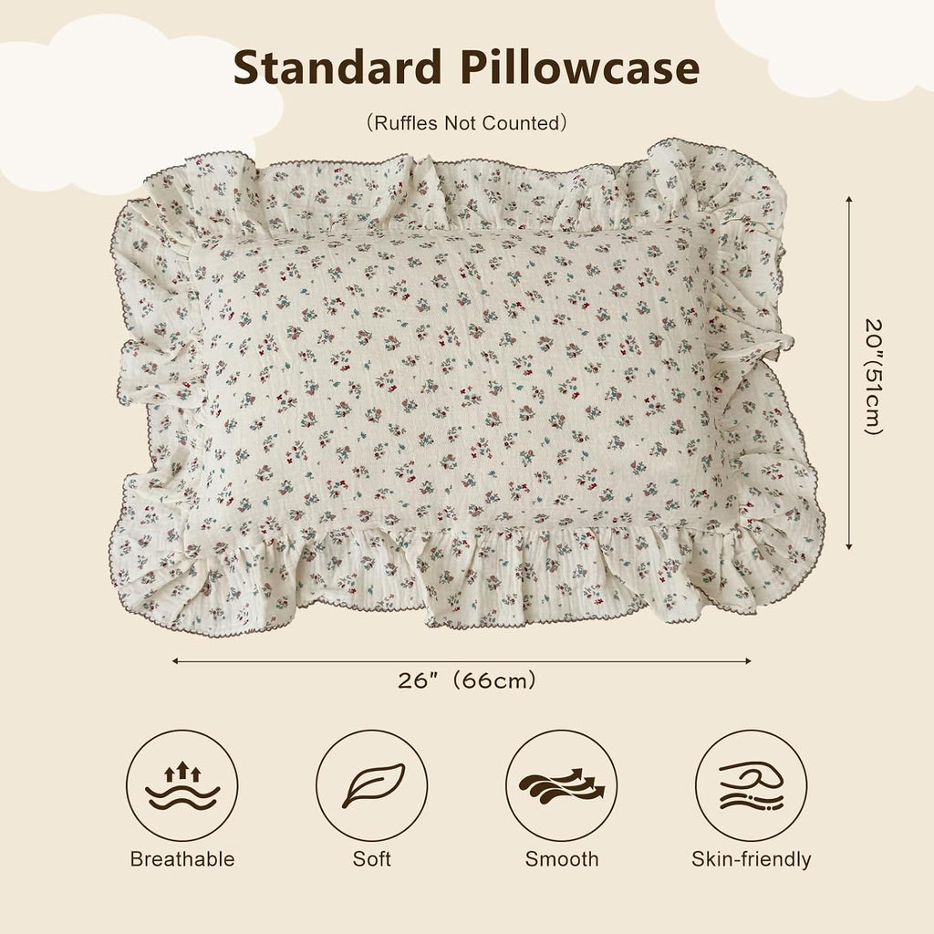 BuLuTu Girls Boys Kids Pillowcase Standard Size, Floral Pattern, 20"x26", 1 pc, Soft Breathable Muslin Cotton Toddler Bed Pillow Cases…