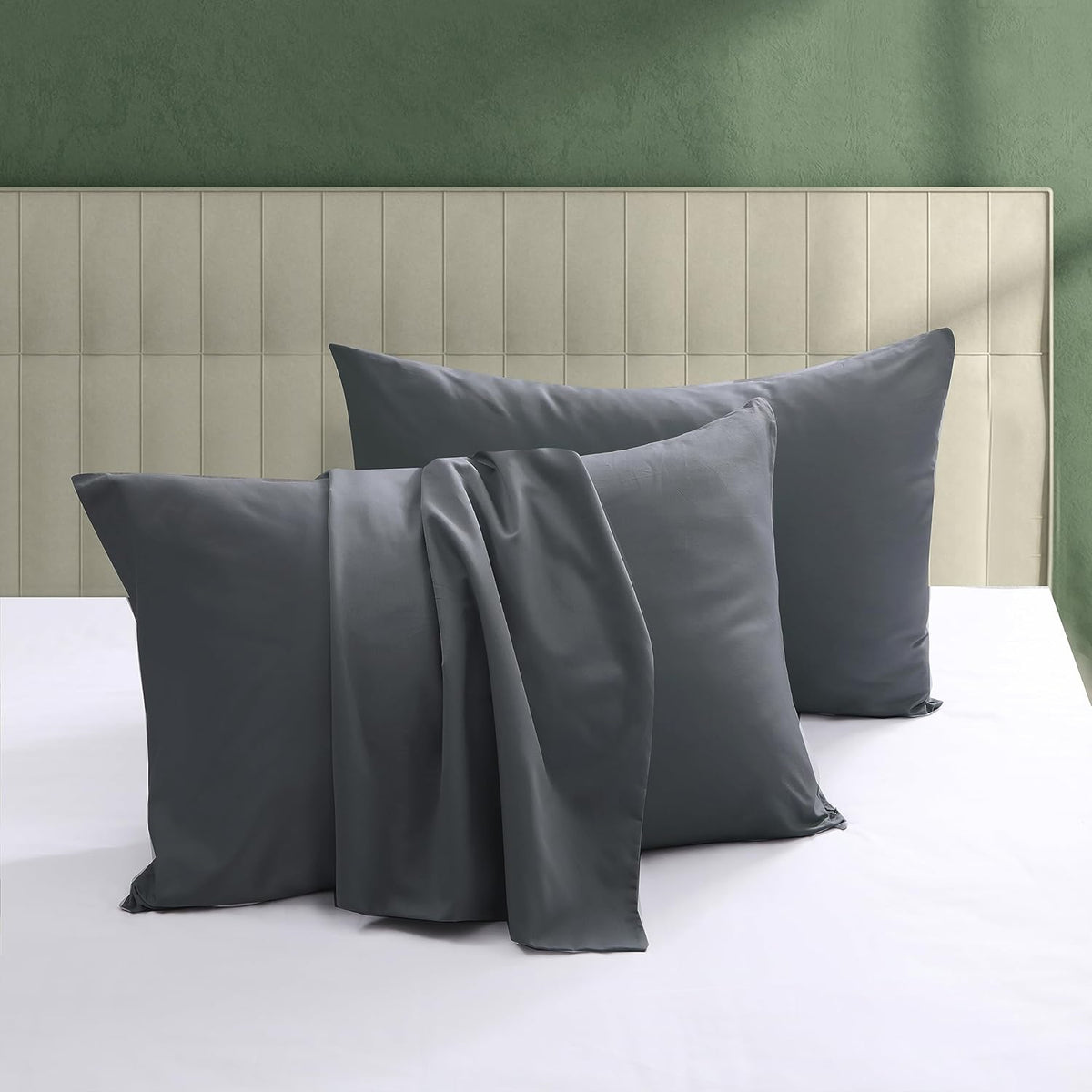 ShunjieHome 100% Egyptian Cotton Pillow Protectors Set of 4, 600 Thread Count King Size Bed Pillow Cases with Zipper, Sateen Weave Cooling…