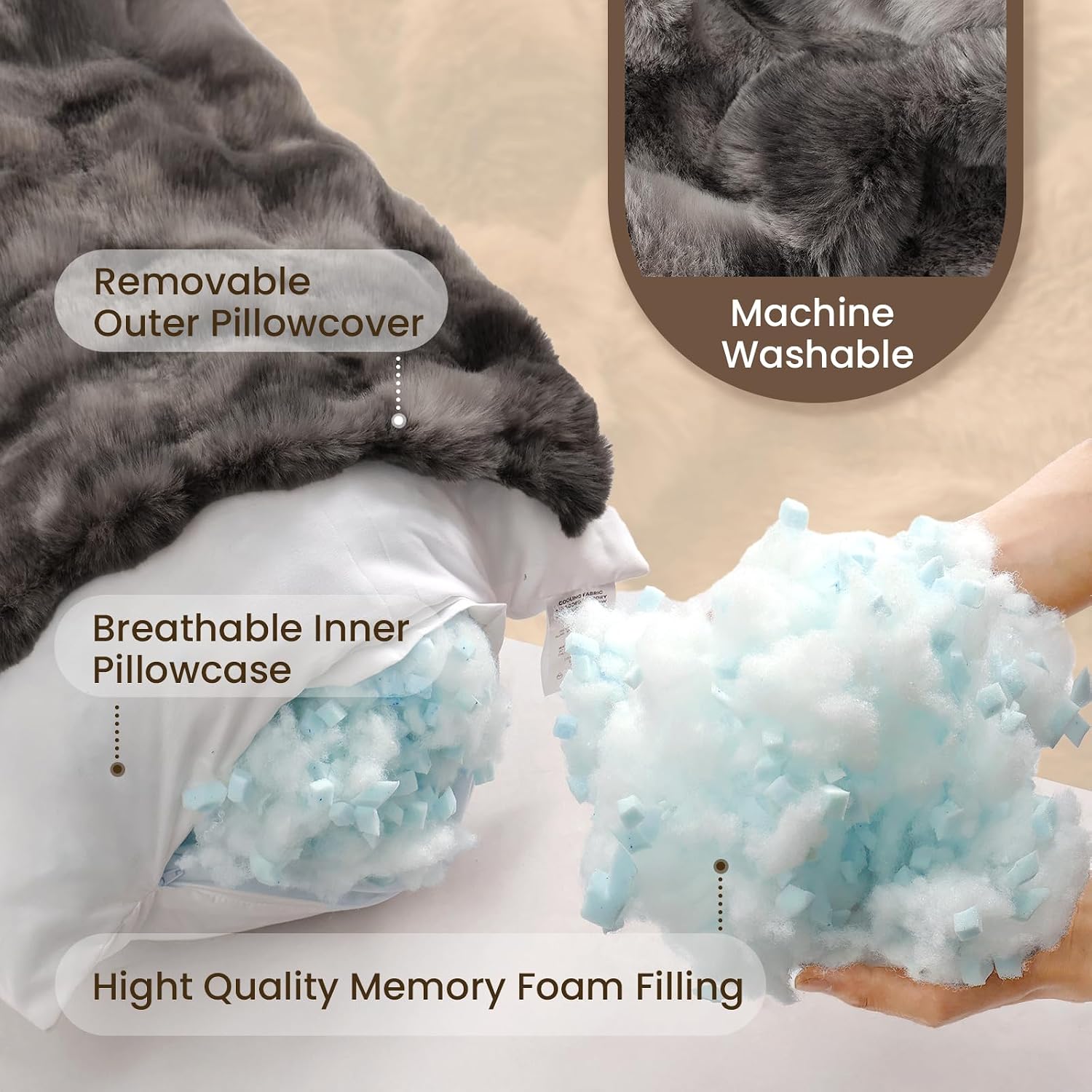 Zonli Fluffy Body Pillow for Adults, Fuzzy Faux Fur Body Pillow with Shredded Memory Foam, Adjustable Support for Side Sleepers, Pregnancy…