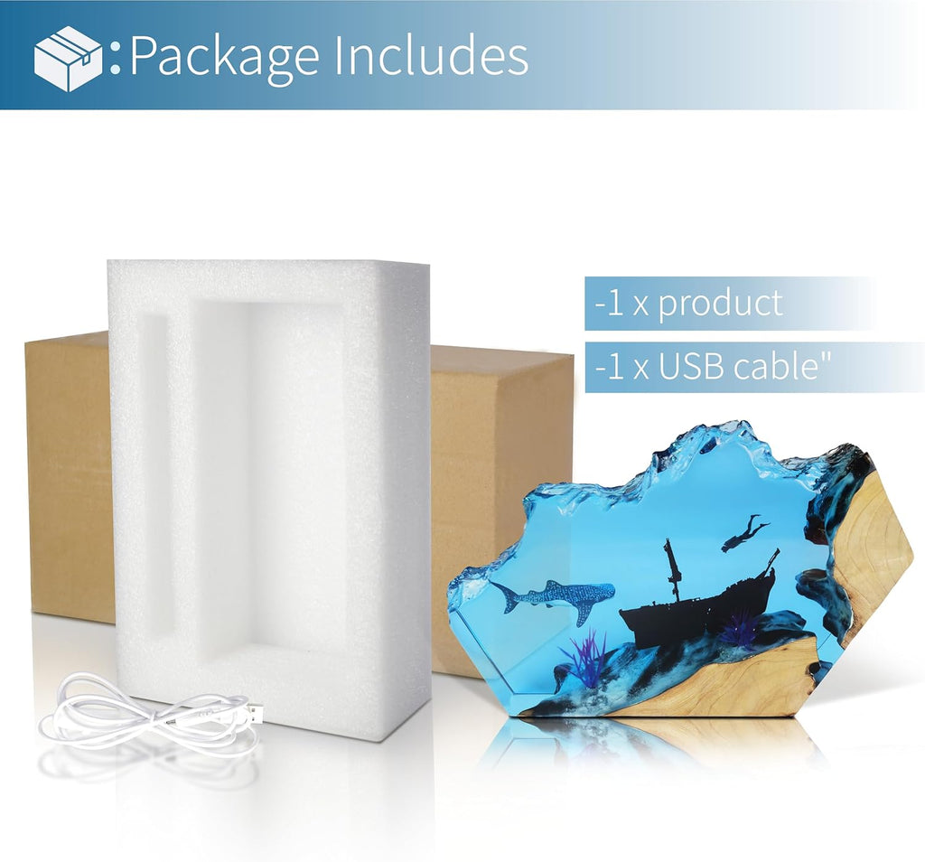 Epoxy Resin Lamp, Ocean Night Light, Artistry Home Decor Bedside Nightlight, Unique Resin Lighting, Nightstand Decorations for Bedroom…