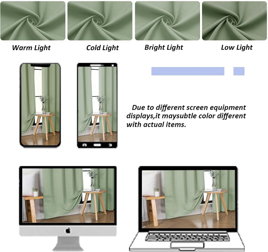 Simplebrand Ava Light Green Blackout Curtains for Bedroom 96 Inches Long 2 Panels, Solid Thermal Insulated, Energy Saving Nursery Window Tr…