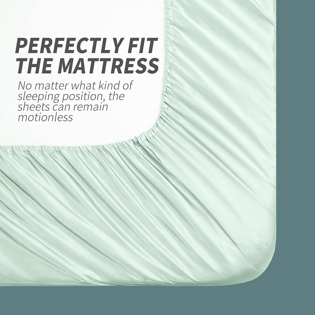 Cobedzy 3 Pcs Mint Green Satin Sheets Twin XL Size Silky Satin Bedding Sheets Set with 1 Deep Pocket Fitted Sheet, 1 Flat Sheet, 1 Pillowca…