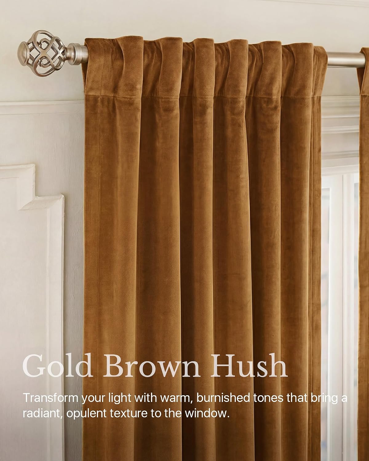 Nicetown Gold Brown Velvet Curtains 120 inch Length 2 Panels, Rod Pocket & Back Tab Room Darkening Window Treatments Winter Curtains for Li…