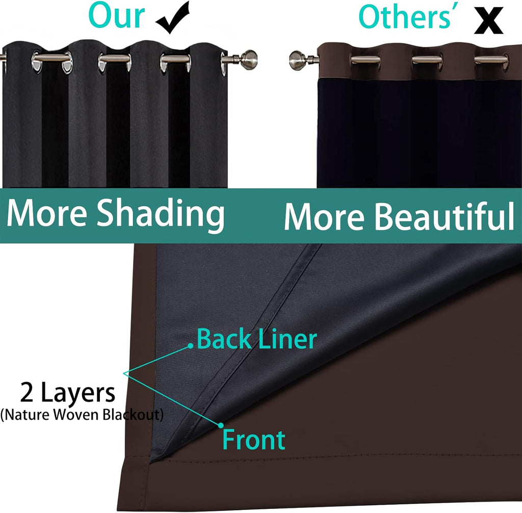 Yakamok 100% Blackout Curtains for Bedroom, 2 Thick Layers Thermal Insulated Grommet Total Blackout Drapes with Black Liner for Living Room…