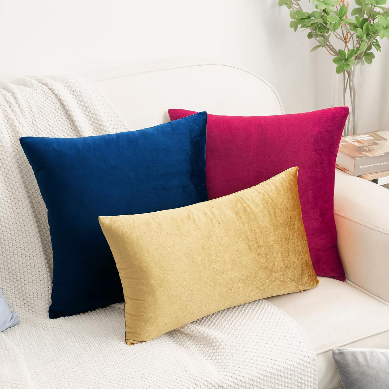 HWY 50 Navy Blue Velvet Throw Pillow Covers 22x22 Inch, Pack of 2 Soft Cozy Solid Decorative Luxury Cushion Cases for Couch Sofa Bed…