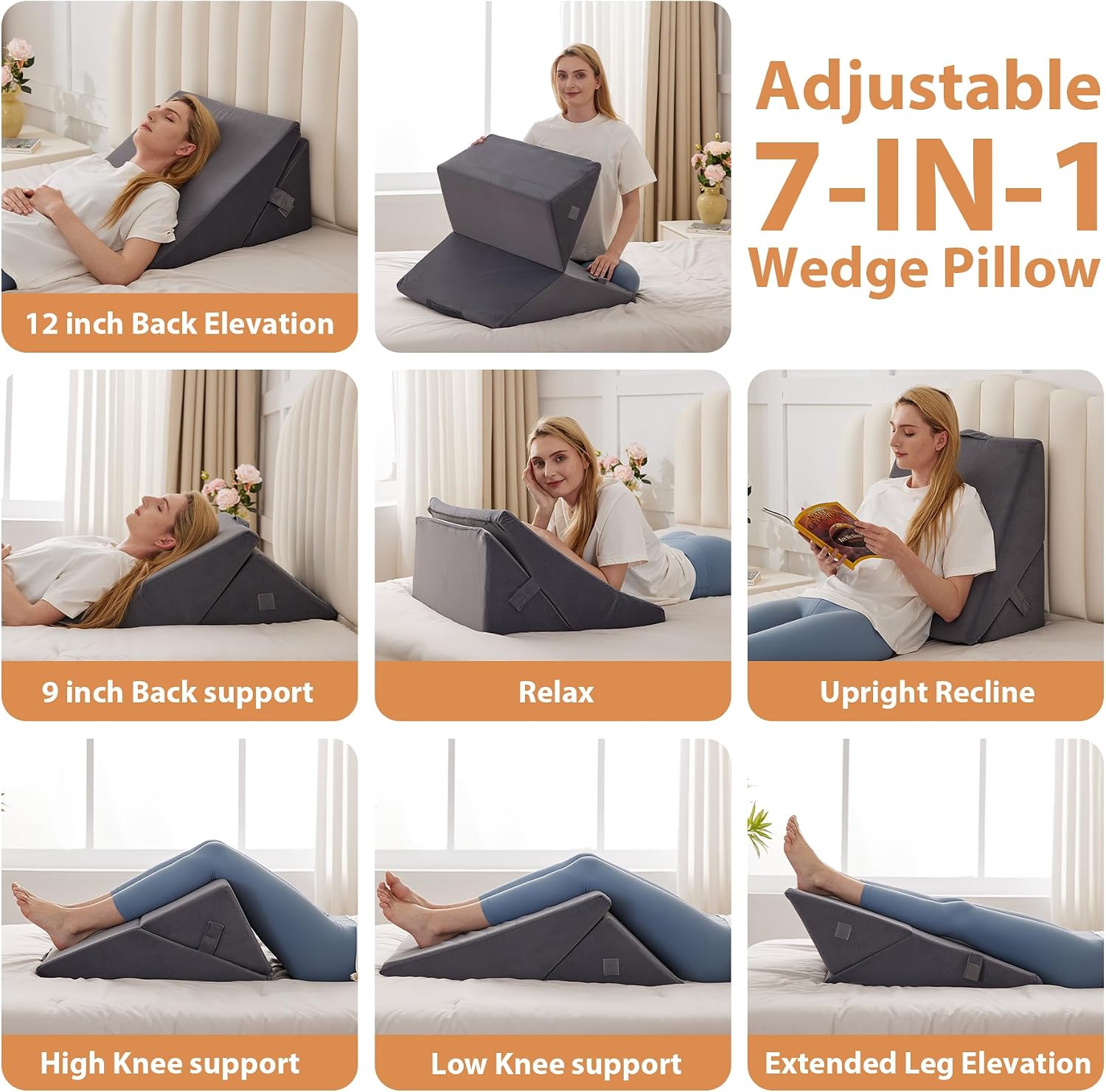 EnjoyaBetterLifeFromHere BIEEZZK Wedge Pillow, Adjustable Back Pillow for Sleeping, 9&12“ Bed Wedge Pillow Set for After Surgery, Triangle…