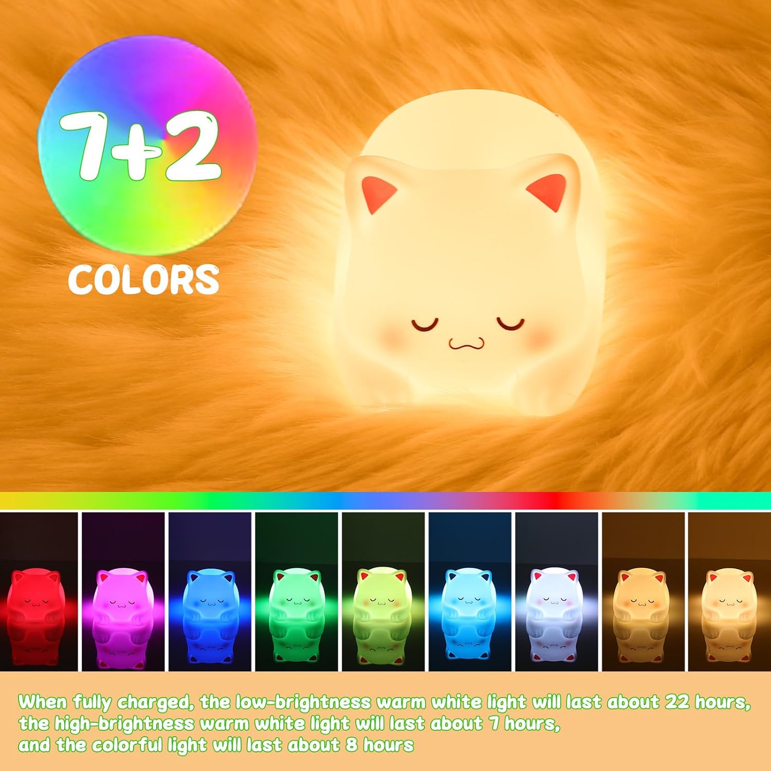 LOVERUIS Cute Night Light for Kids Cat Night-Light Baby Girl Squishy NightLight 1/3 Hour Timer Kitty Light Dimmable Nursery Lamp Colorful…
