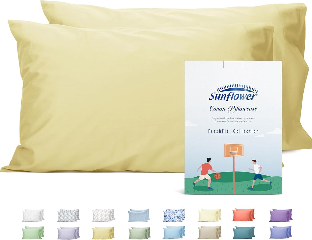 Sunflower King Pillowcases Set of 2, 100% Cotton King Size Pillow Cases 2, 20×40 inches Honeyed Straw, Soft and Breathable