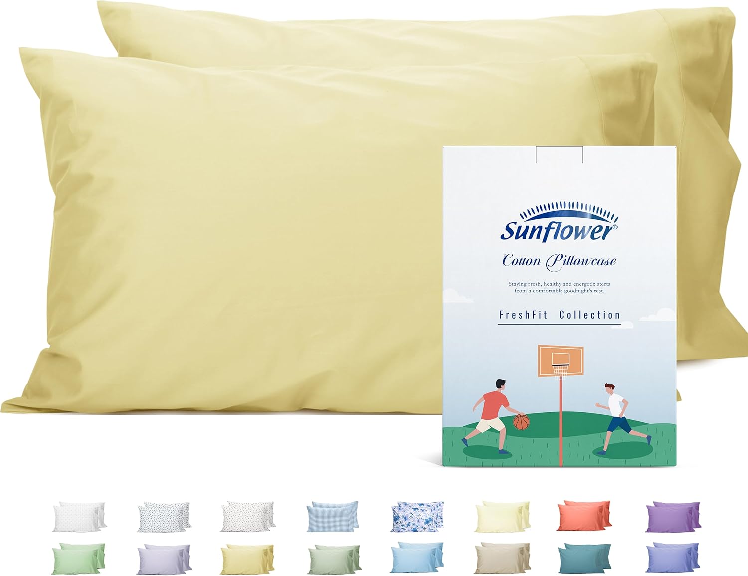 Sunflower King Pillowcases Set of 2, 100% Cotton King Size Pillow Cases 2, 20×40 inches Honeyed Straw, Soft and Breathable