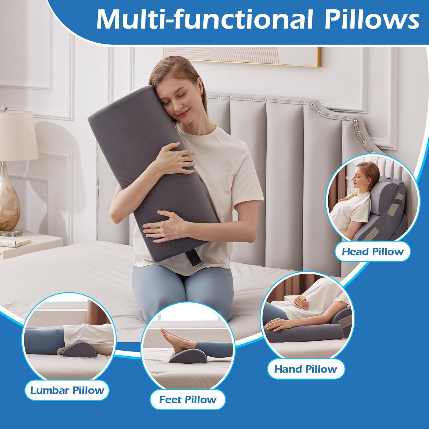 Ahpmeoa 6PCS Orthopedic Bed Wedge Pillow Set for Sitting up in Bed, Memory Foam Post Surgery Pillow for Back, Back Support Pillow for Acid…