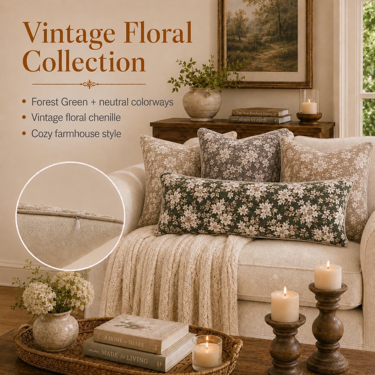 Haguko Vintage Floral Throw Pillow Covers 14x36 Long Lumbar Tapestry Chenille Soft Decorative Farmhouse Rectangular Accent Body Pill…