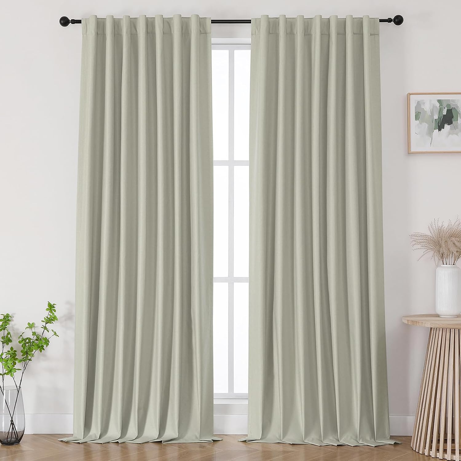 Joydeco Curtain 84 Inch Length 2 Panels Set - Rod Pocket & Back Tab Natural Black Out Curtains for Bedroom, Thermal Insulated Room Darkenin…