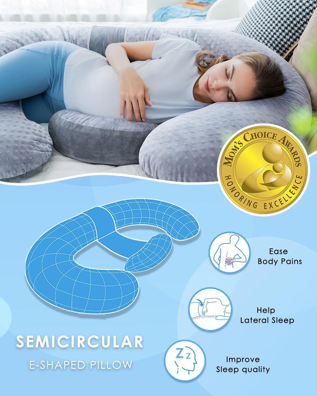 Queenrose QUEEN ROSE Pregnancy Pillow E Shaped with Detachable Wedge, Adjustable Full Body Maternity Pillow for Sleeping, Dual-Sided Velvet…