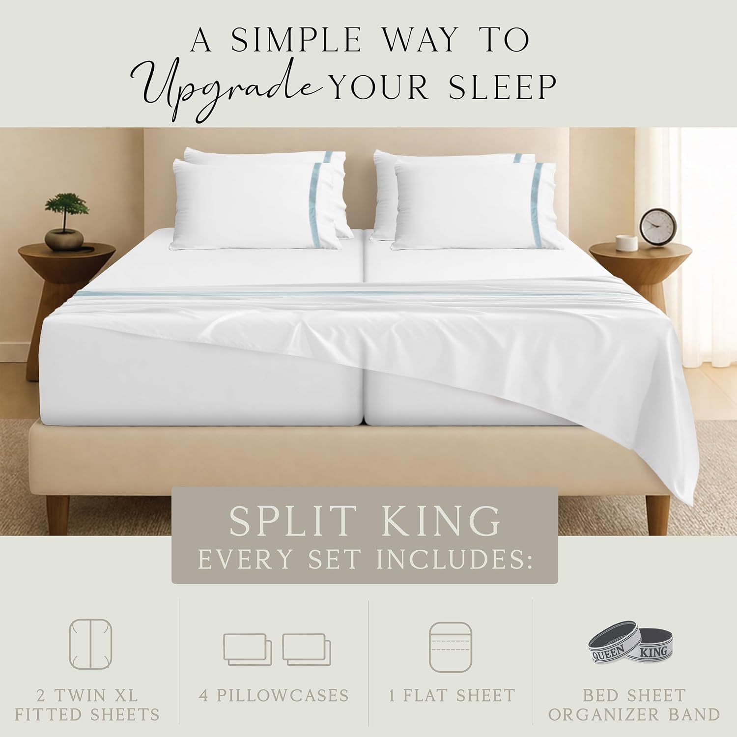 KARISSA MAE 7 Piece Pure Viscose from Bamboo Split King Size Sheet Set | 100% FSC Certified | Luxuriously Soft | Cooling | 18" Deep…