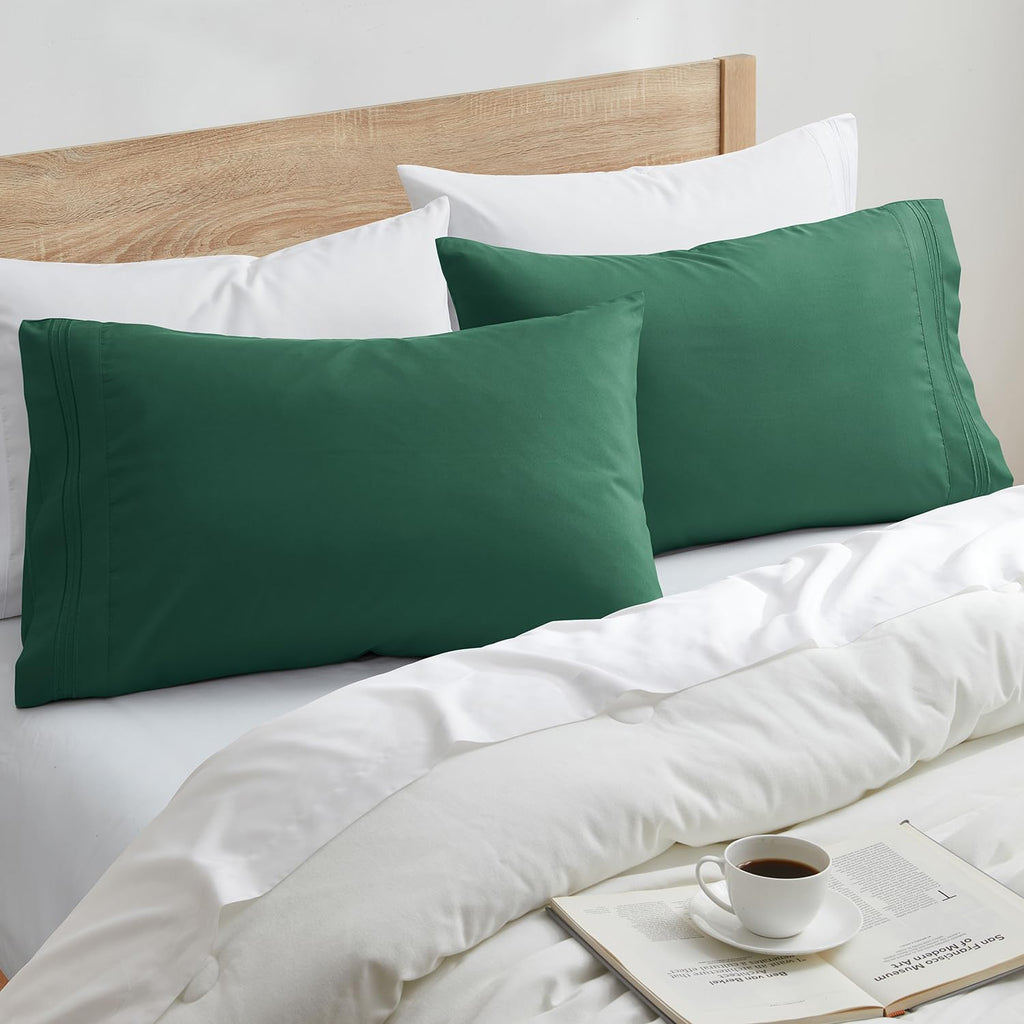 Nestl Microfiber Queen Pillowcase Set of 2, Hunter Green, Soft, Envelope Closure, 20x30 Inches cotton Green