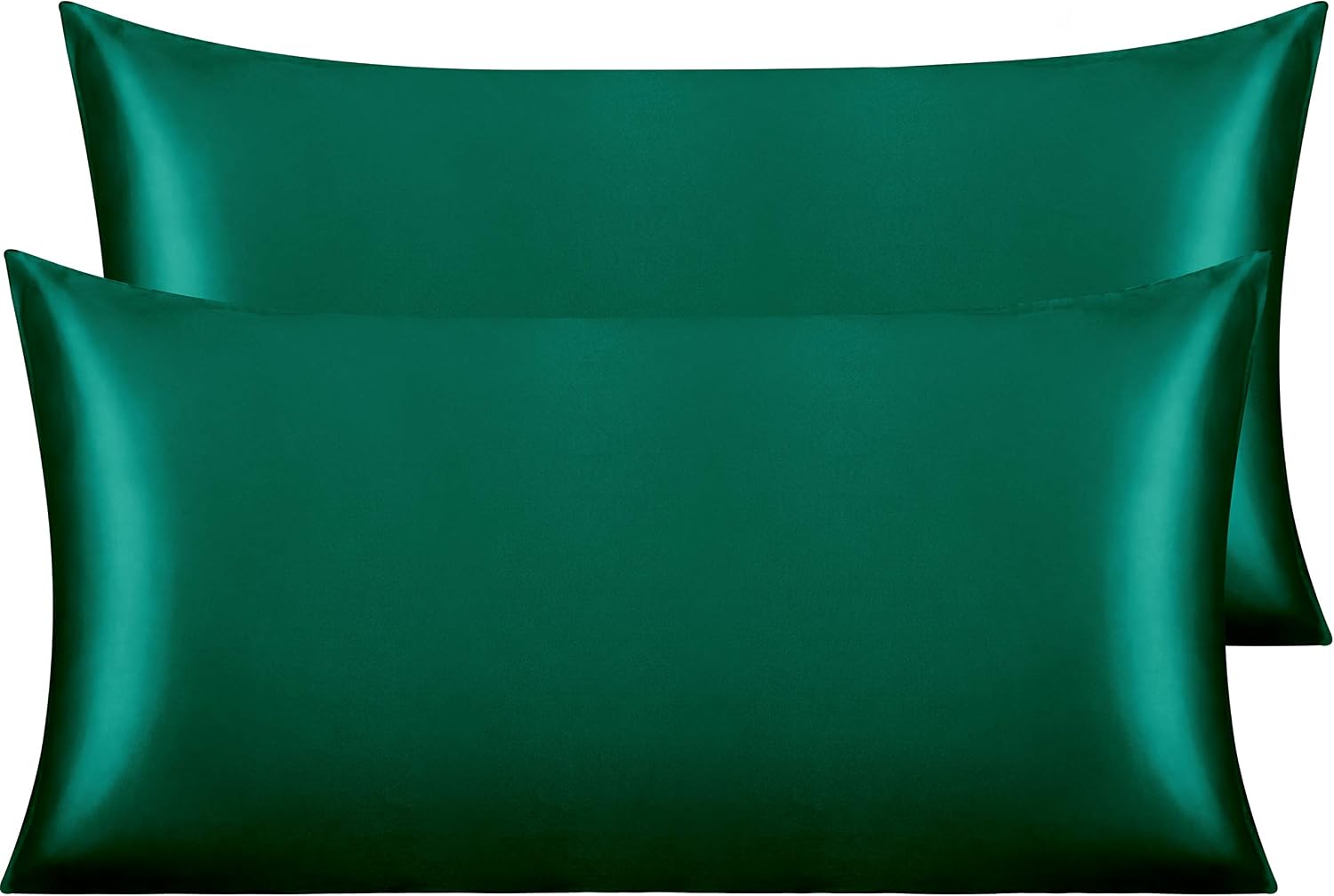 Ntbay 2 Pack Satin King Pillowcases for Hair and Skin, Luxurious and Silky Pillow Cases with Envelope Closure, 20x36 Inches, Dark Green 2 P…