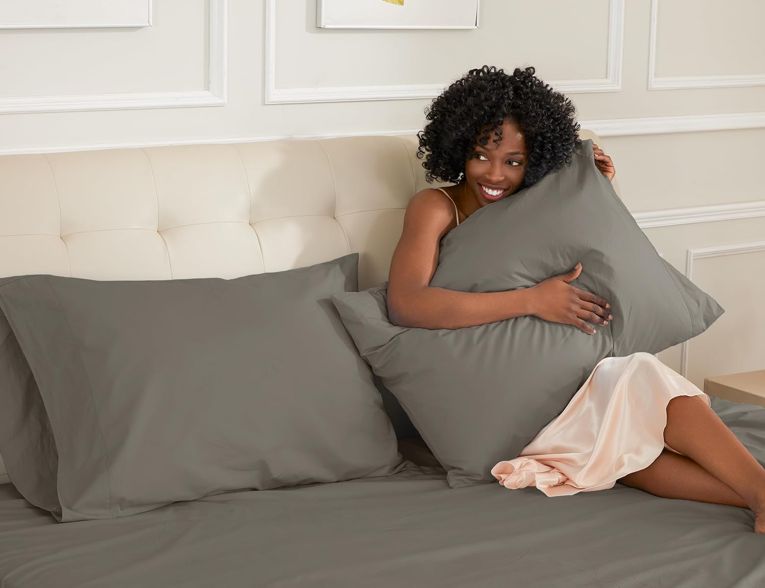 Sunflower Queen Pillowcases Set of 2, 100% Cotton Queen Size Pillow Cases 2, 20×30 inches Taupe Gray, Soft and Breathable