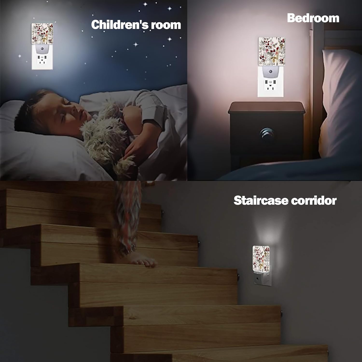 Vintage Flower Night Light, Butterfly Plug into Wall with Dusk to Dawn Light Sensors, Warm Nightlights for Bedroom, Bathroom, Hallway…