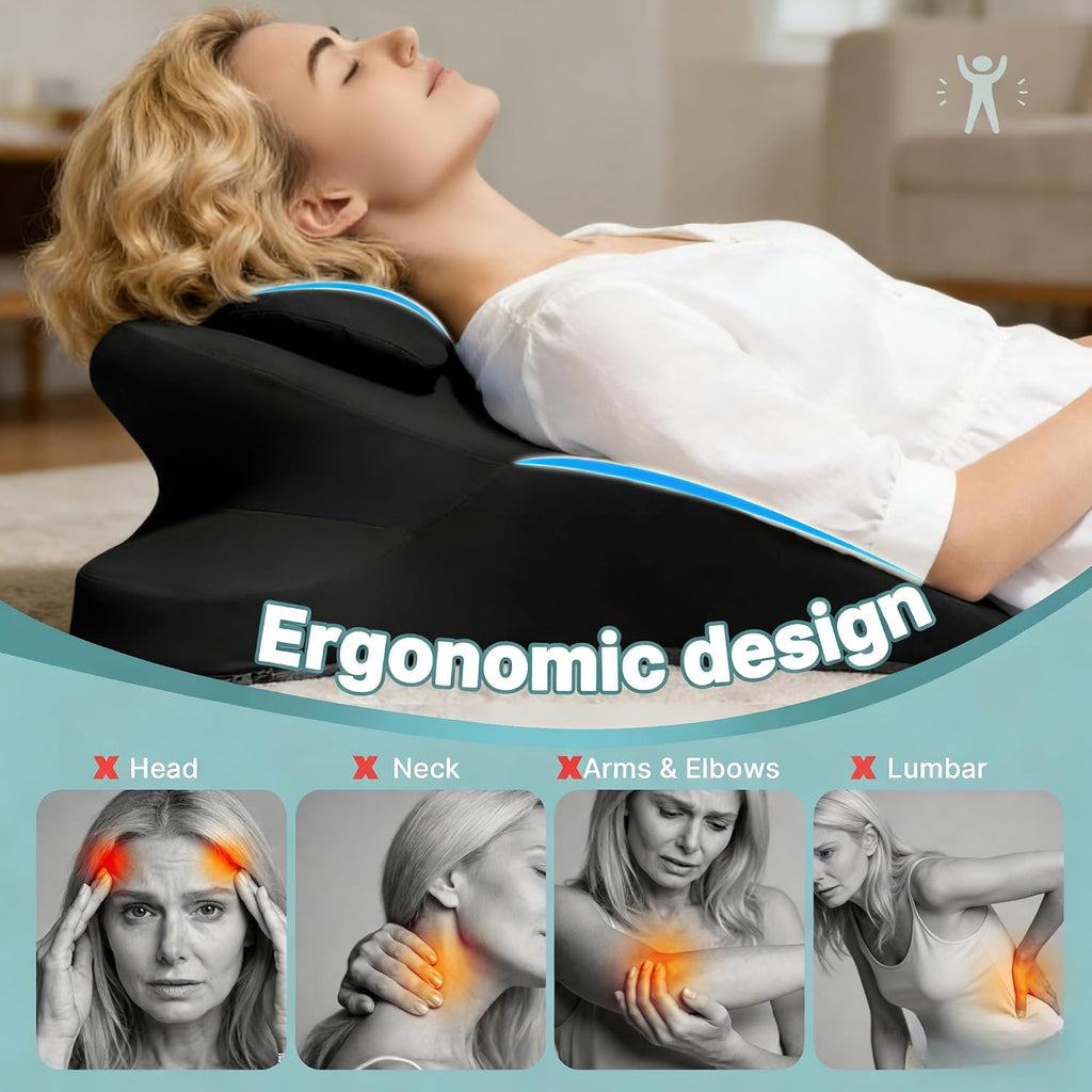 Ergonomic Memory Foam Wedge Pillow, Back and Neck Support Cushion for Reading in Bed, Sitting Up, Bed Rest and Watching TV (Black)