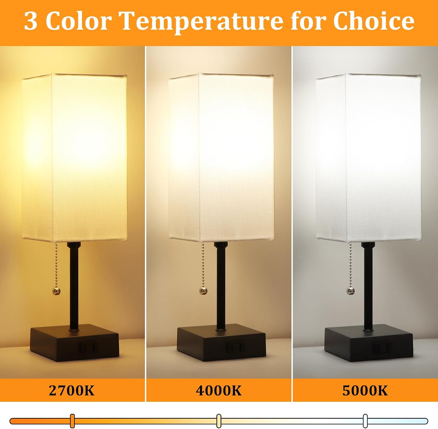 Dott Arts Table Lamp for Bedroom Set of 2, Minimalist Bedside Lamps with AC Outlets, Night Light 2700K 4000k 5000K Small Nightstand Lamps…