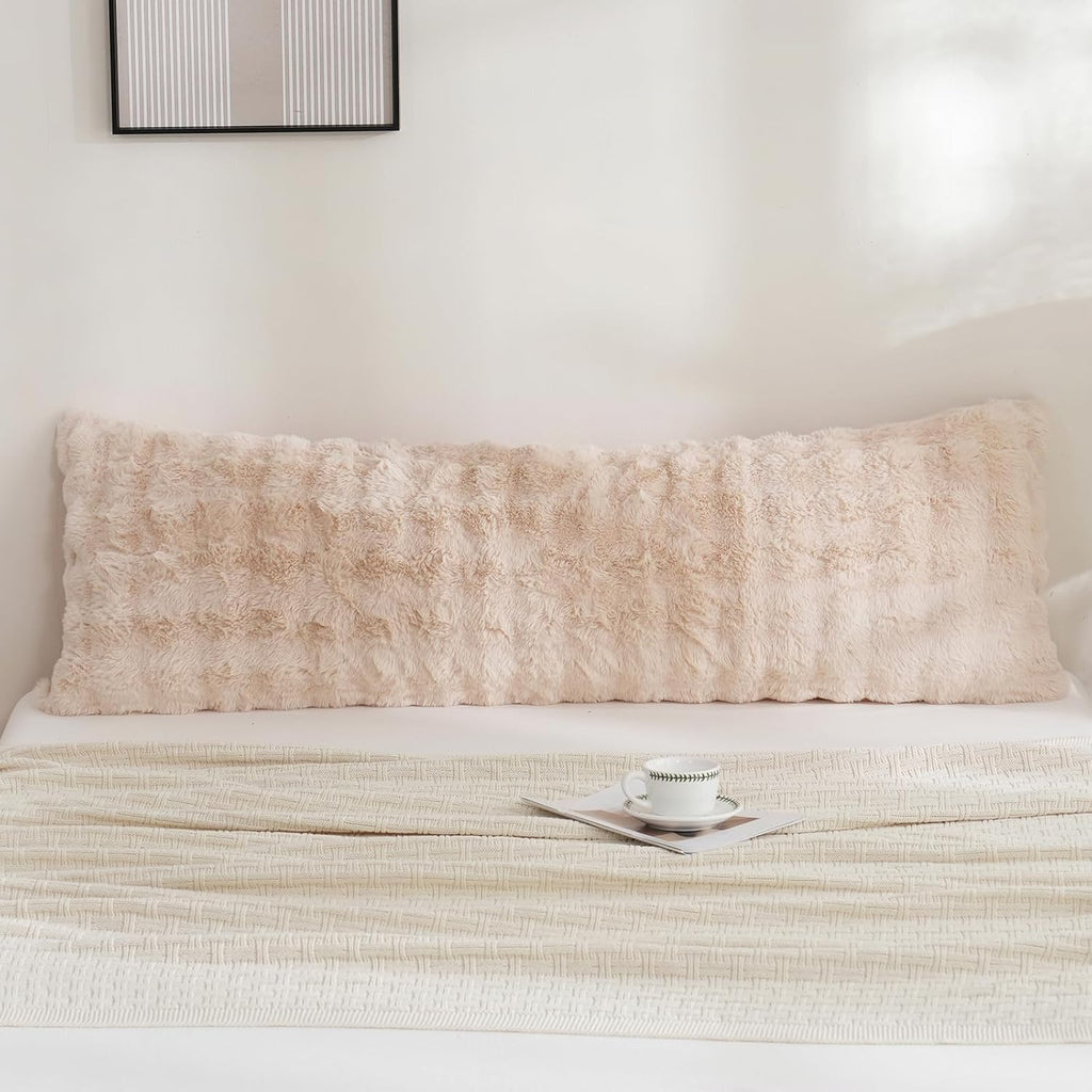 Chumerry Khaki Faux Fur Body Pillowcase Ultra Soft Fluffy Shabby Plush Pillow Cover for Bed Couch Sofa Striped Plaid Decorative Beige Mocha…
