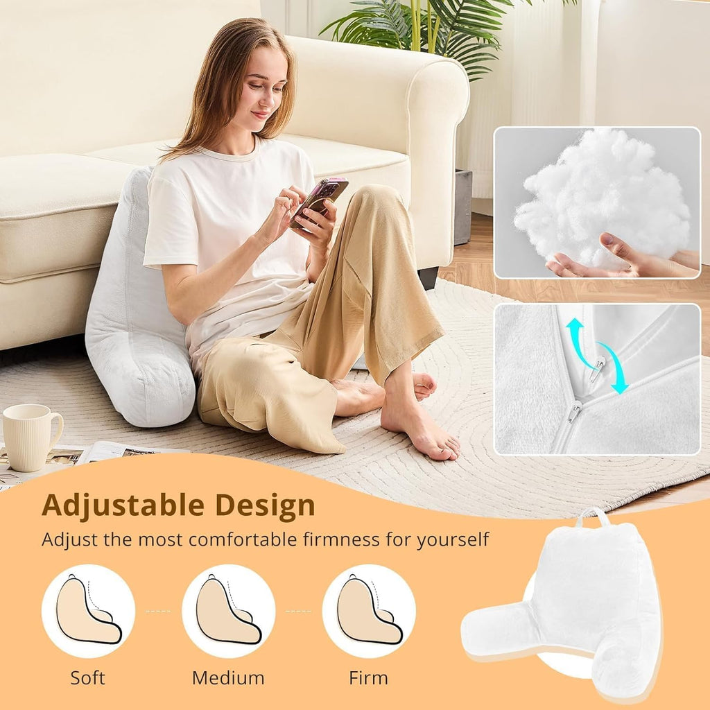 Sasttie Reading Pillow, Velvet Back Pillow for Bed Sitting Up, Adult Back-Rest Support Cushion with Arms for Sit Up on Couch, Sofa, and…
