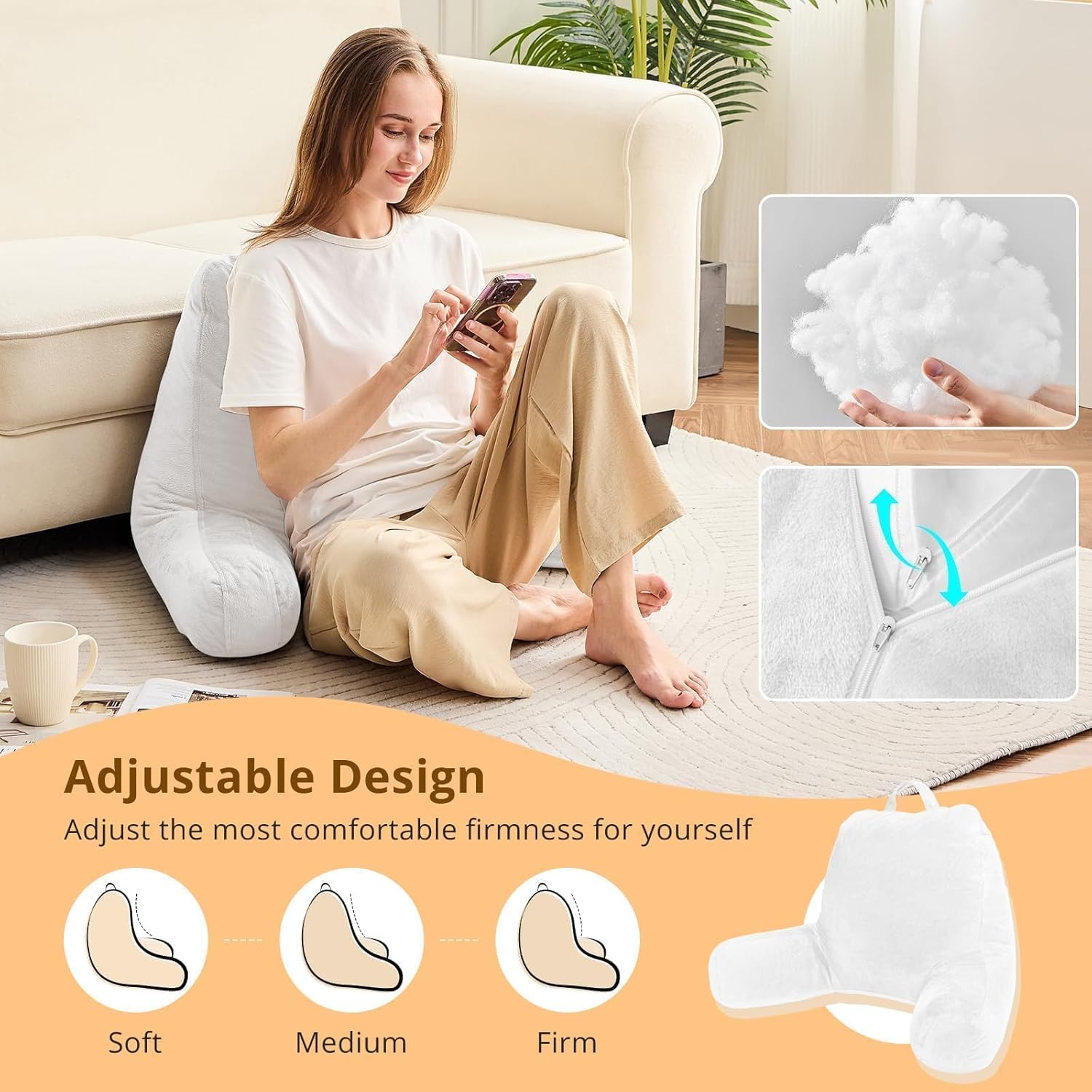 Sasttie Reading Pillow, Velvet Back Pillow for Bed Sitting Up, Adult Back-Rest Support Cushion with Arms for Sit Up on Couch, Sofa, and…