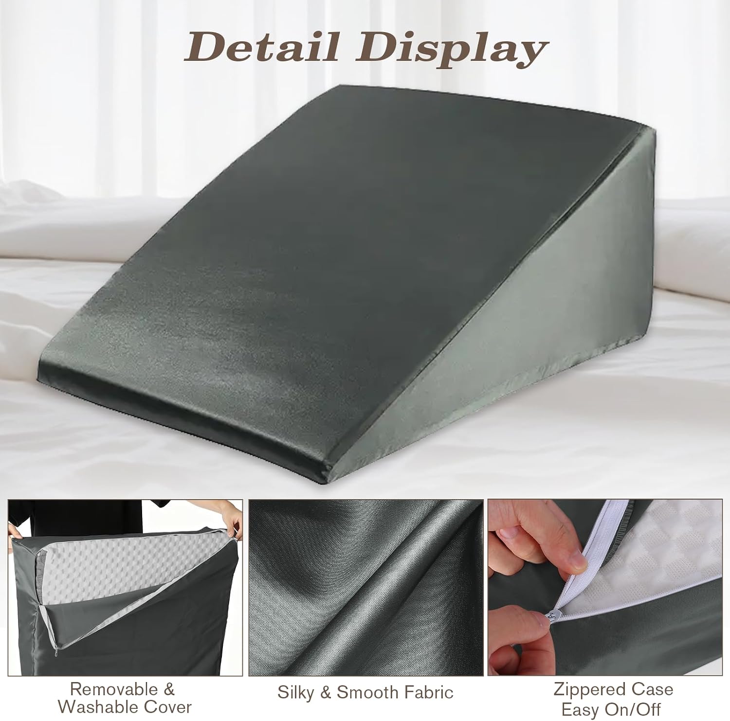 Wedge Pillow Case Cover for Style Protection, Thickened Satin Fabric Soft & Skin-Friendly, Wedge Pillow Cover with Zipper for Easy…