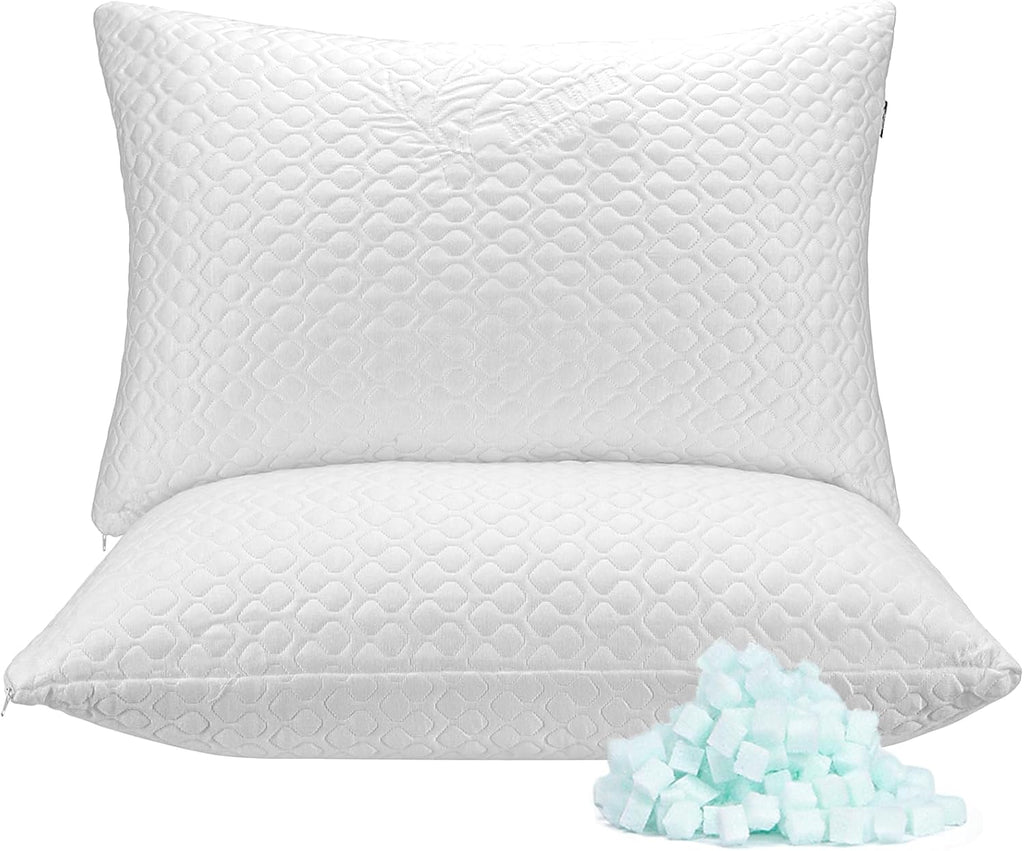 Rainmr Memory Foam Pillows Queen Size Set of 2 - Adjustable Bed Pillows for Side Back Stomach Sleepers - with Washable Cooling Pillowcase…