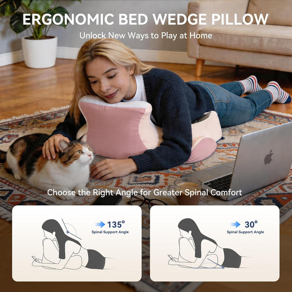 AiSleep Reading Pillow for Bed, Leaning, Lying and Prone, Memory Foam Bed Wedge Pillow for Headboard, Ergonomic Bed Wedge Pillow for Sleepi…