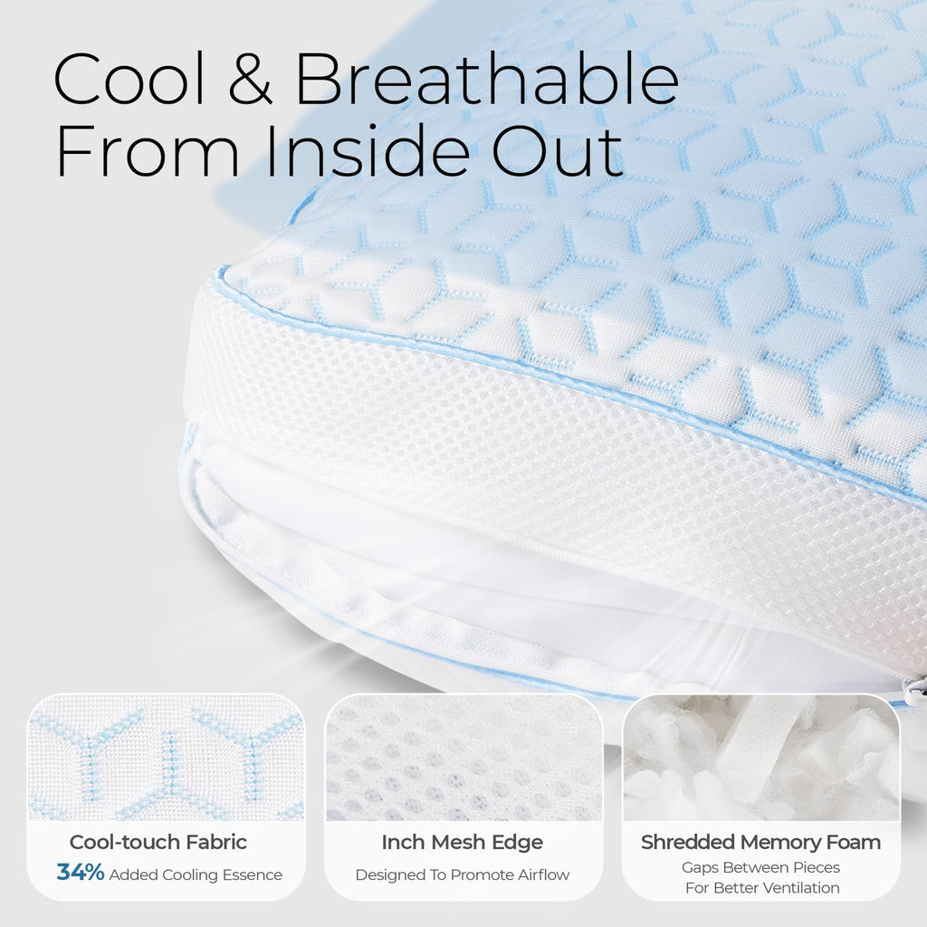 Sweetnight Cooling Pillows, Memory Foam Pillows Queen Size Set of 2, Almohadas para Dormir for Hot Sleepers