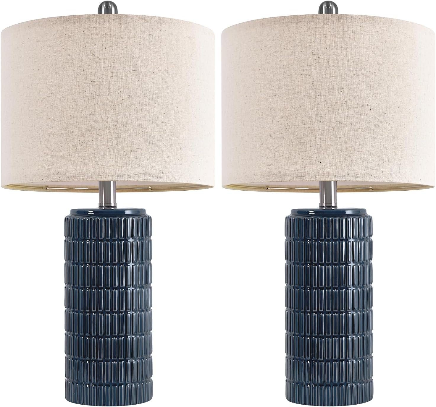 PoKat 24" Modern Ceramic Table Lamps Set of 2 for Bedroom, Blue Bedside Lamps for Night Stands, Farmhouse Desk Decor Nightstand Table…