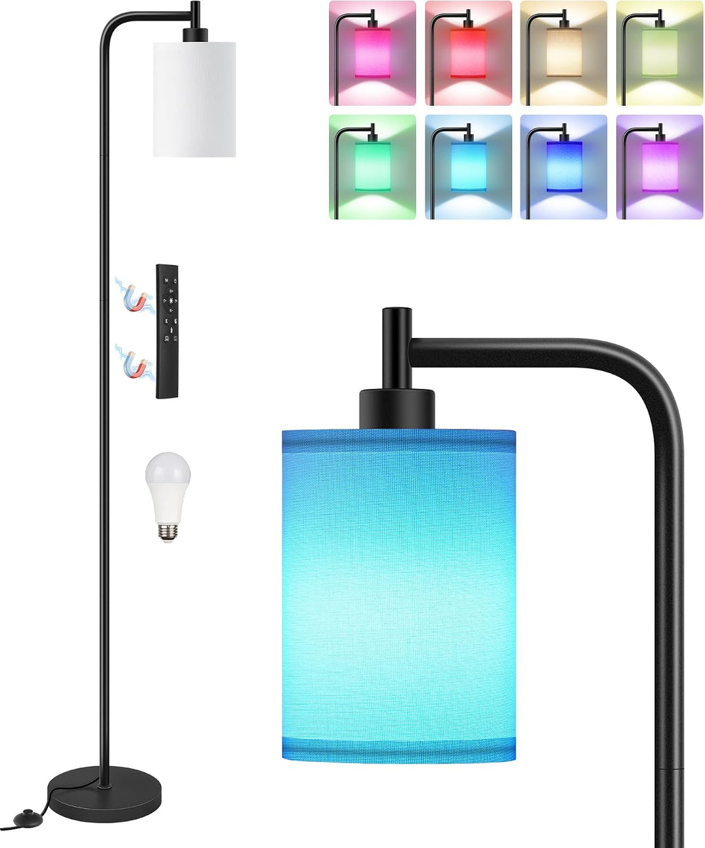 RGB Floor Lamp for Living Room with Remote and Foot Switch, Modern Standing, Dimmable Corner Lamp,10W Bulb 3 Color Temperatures, for…