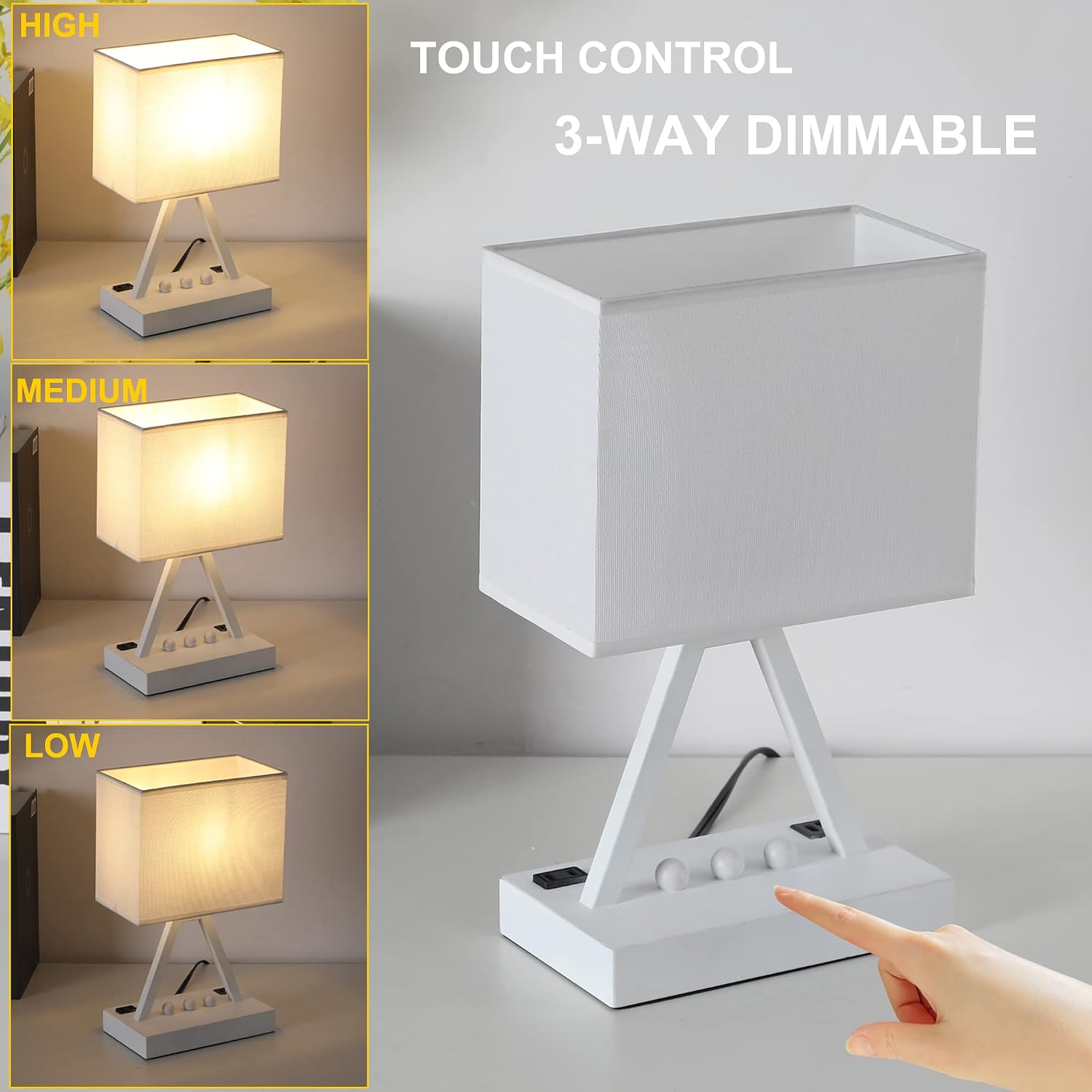 Briever Touch Control Table Lamp, 3-Way Dimmable Desk Lamp with USB C & USB A and AC Outlet, Bedside Lamp with Phone Stands for Bedroom, Li…